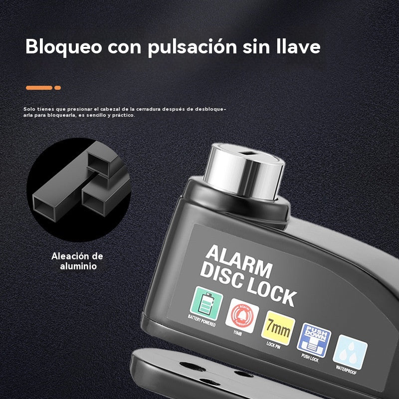 🏍️💨Nuevo bloqueo de freno de disco para motocicleta recientemente actualizado con capacidad de carga, alarma antirrobo y función de bloqueo del freno de disco.