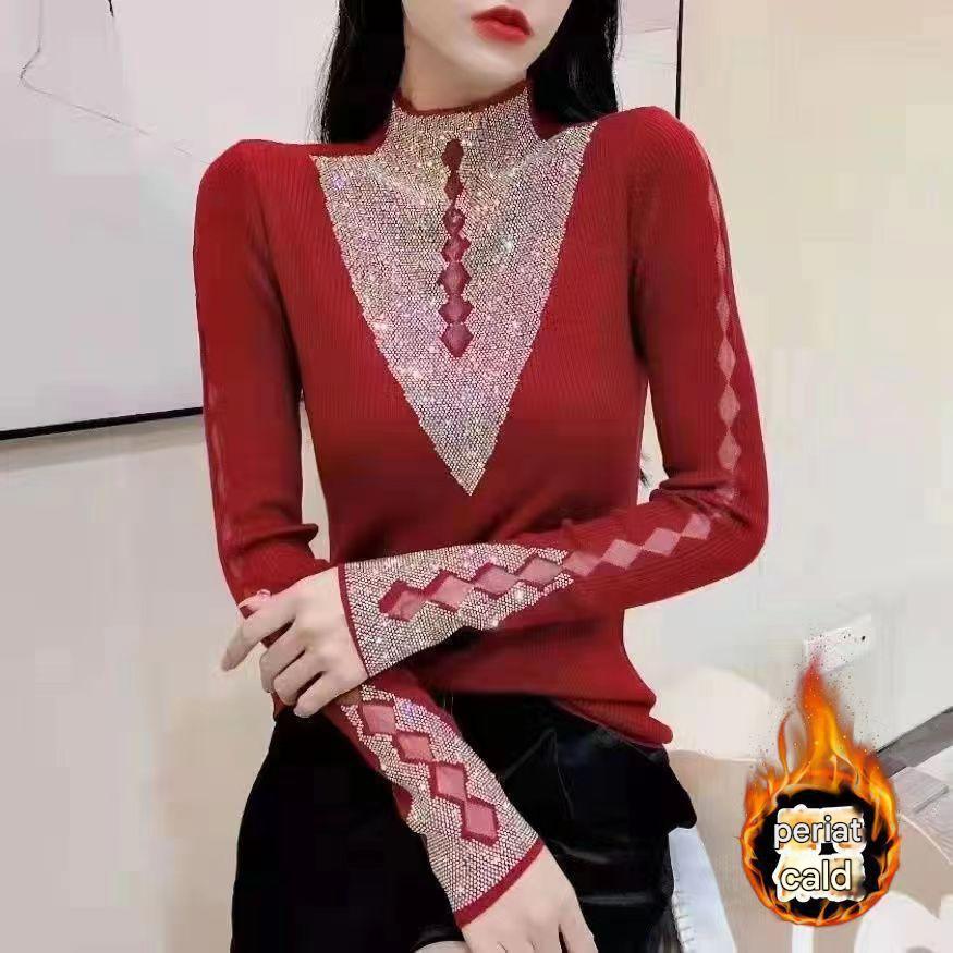 🔥【Časově omezená 60% sleva】🌟【SIZE：M-2XL（40-90kg）】💎🔴⚫Nové zimní tričko s kamínky na vrchu-3877704