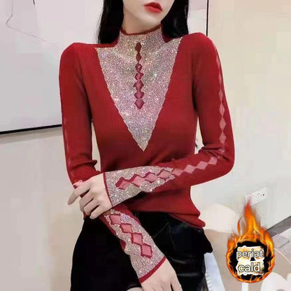 🔥【Časově omezená 60% sleva】🌟【SIZE：M-2XL（40-90kg）】💎🔴⚫Nové zimní tričko s kamínky na vrchu-3877704