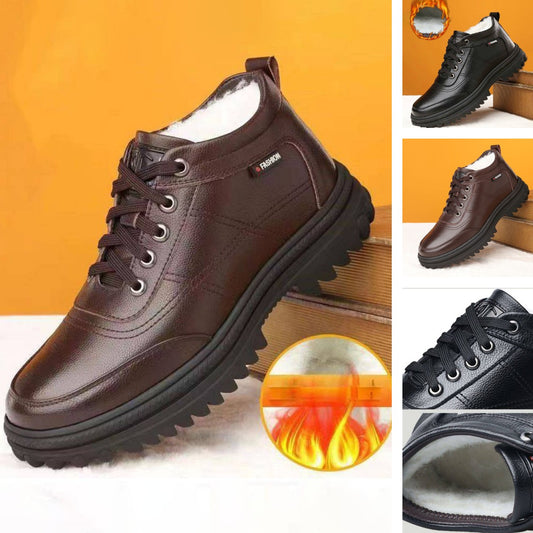 【39-44】 Zapatos de cuero de suela gruesa, cálidos y esponjosos, engrosados de invierno para hombres