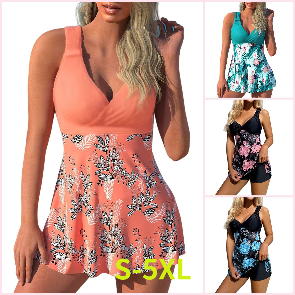 🌴🏖️【Último día - 50% de descuento🔥】【S-5XL】Nuevo conjunto de traje de baño estampado, diseño de tallas grandes, incluye shorts, tela de secado rápido