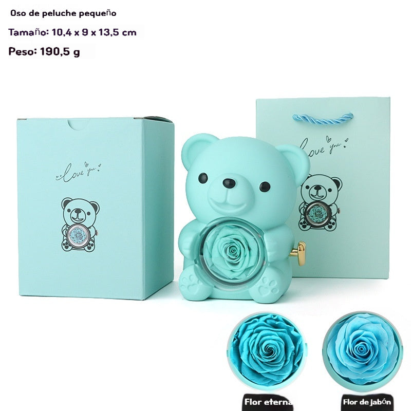 ✨ Adorable osito con rosa eterna – osito decorado con rosa natural, presentado en una elegante caja de regalo – regalo romántico para el Día de la Madre, bodas, aniversarios, despedidas de soltera, Navidad y San Valentín
