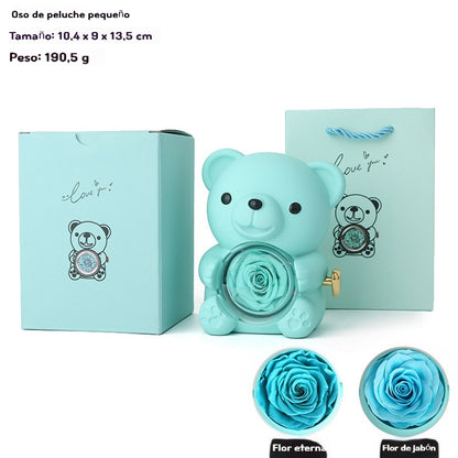 ✨ Adorable osito con rosa eterna – osito decorado con rosa natural, presentado en una elegante caja de regalo – regalo romántico para el Día de la Madre, bodas, aniversarios, despedidas de soltera, Navidad y San Valentín