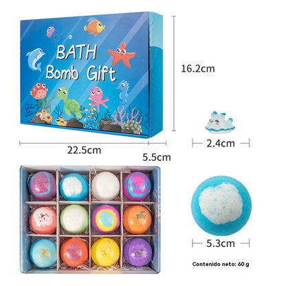 🔥【12 piezas 40 euros】Juego de 12 bolas de sales de baño con forma de animales marinos (60 g cada una) para niños.