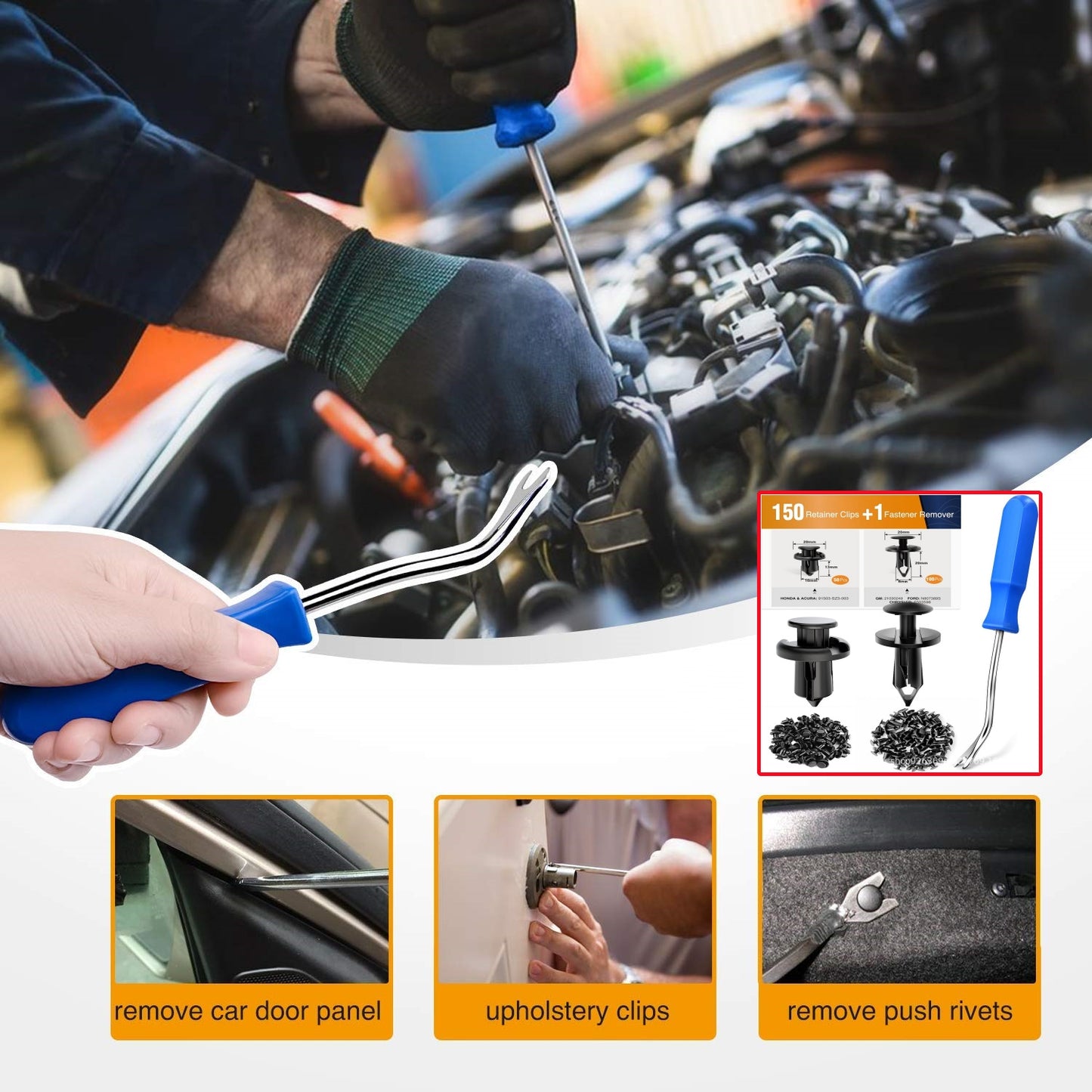 🔥🔥【Juego de 150 piezas + alicates】🧰🛠️Juego de hebillas de plástico para tornillos de expansión automotrices
