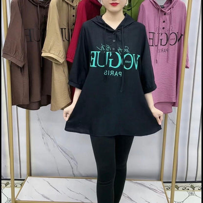 🔥👚【2XL-6XL】2025 nové módní tričko volné velikosti s kapucí, tenké ledové hedvábné bavlněné bavlněné konopné tričko