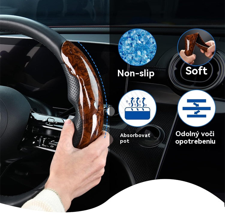 🚗【1 sada 3 kusů 】👍👍Dřevěný protiskluzový kryt na volant auta
