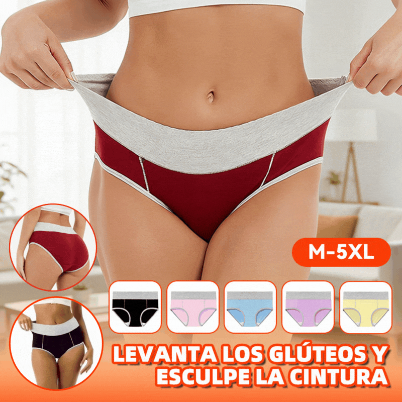 【5 piezas】 Ropa interior antibacteriana de puro algodón con cintura alta y absorción de humedad.