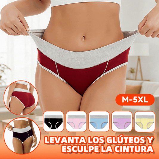 【5 piezas】 Ropa interior antibacteriana de puro algodón con cintura alta y absorción de humedad.
