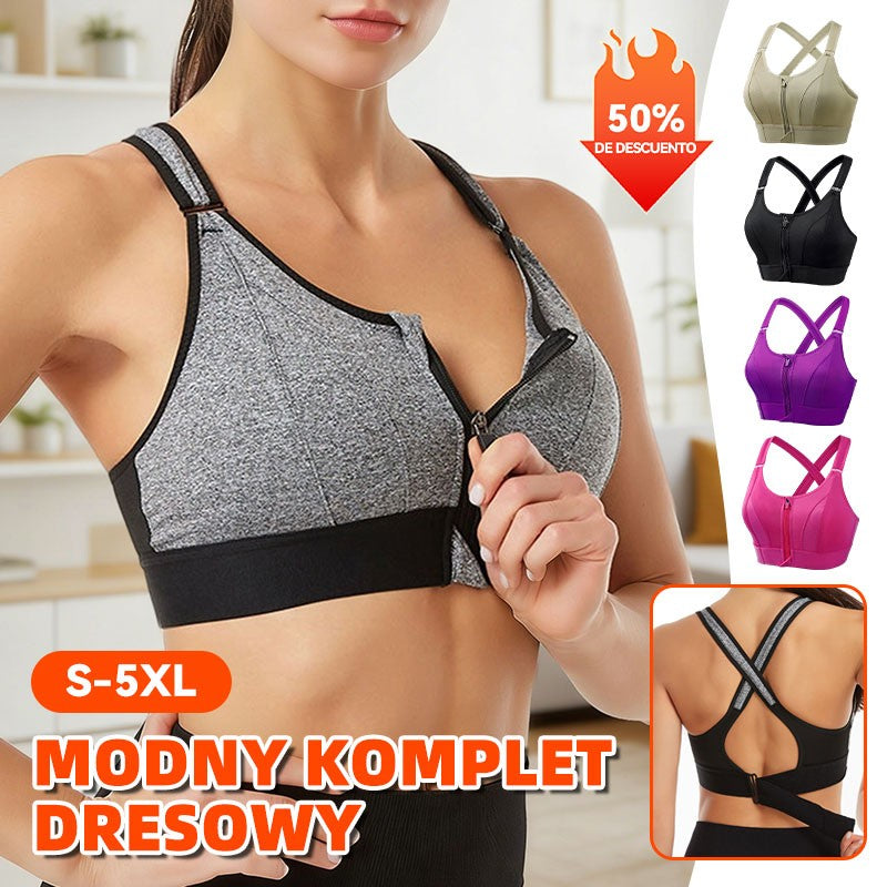 💖【Compra 1 y llévate 1 gratis】✨【S-5XL】Sujetador deportivo ajustable con cremallera frontal sin aros, soporte firme y espalda cruzada