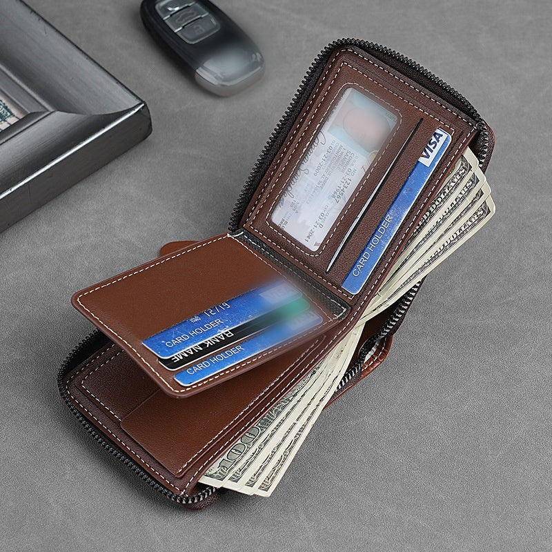 🔥🔥【Compre 1 y obtenga 1 gratis】Nueva y elegante cartera corta con cremallera de estilo retro para hombre.