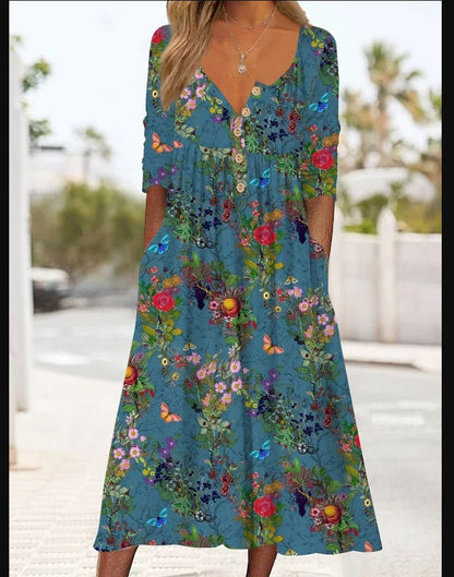 【S-3XL】🌺👗2025 Hot sale nové módní dámské šaty s potiskem kapes