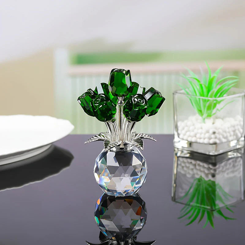 🌹Figura de rosa de cristal eterna en jarrón