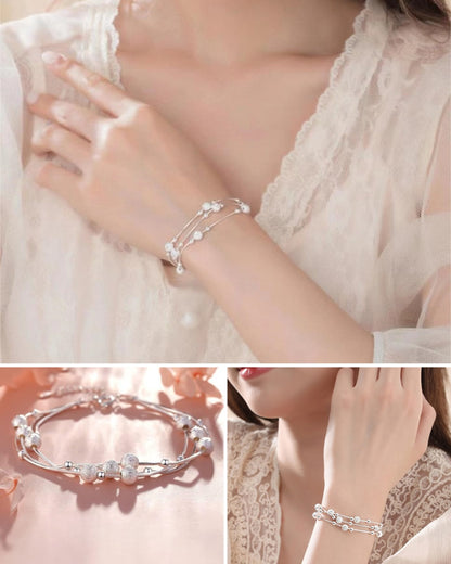 🍨【Compra uno y llévate otro】🧊 Pulsera plateada con cuentas de la suerte "Tres vidas", elegante y brillante para ella