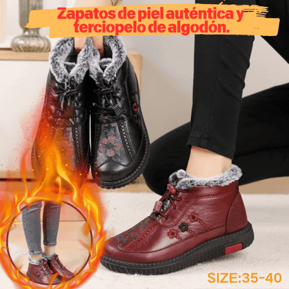 🔥🔥【35-40】Botas de nieve de cuero con forro térmico y suela antideslizante para invierno