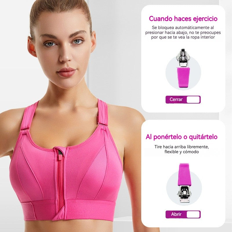 💖【Compra 1 y llévate 1 gratis】✨【S-5XL】Sujetador deportivo ajustable con cremallera frontal sin aros, soporte firme y espalda cruzada