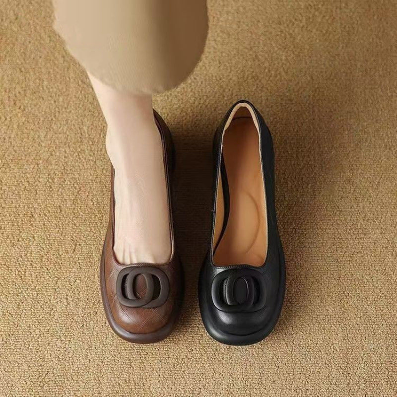 👠【Oferta limitada】【35-40】2025 Zapatos cómodos de cuero 👠 Tacón retro 5 CM 🌟 Elegantes y versátiles