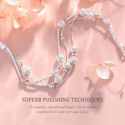 🍨【Compra uno y llévate otro】🧊 Pulsera plateada con cuentas de la suerte "Tres vidas", elegante y brillante para ella