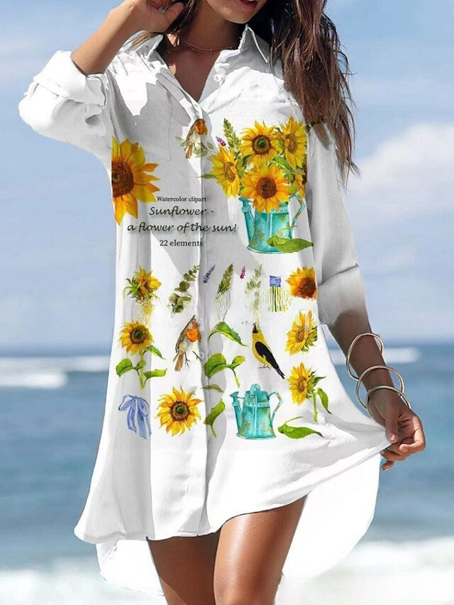 🌻【Kupte 1 a dostanete 1 zdarma】🌻Nové košilové šaty 【S-3XL】🌻2024 s květinovým potiskem