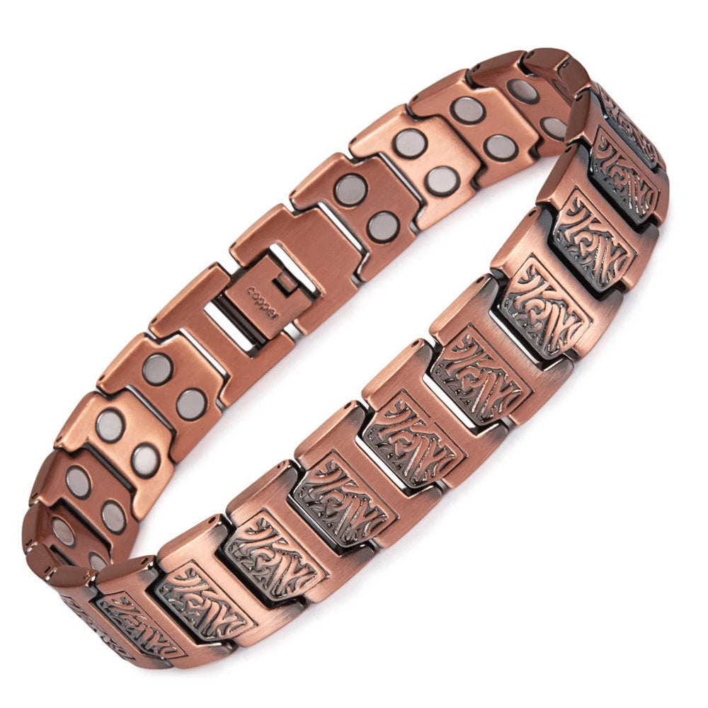 ✨Compre 1 y llévese 1 gratis 💪 Pulsera antigua de cobre rojo con tallado exquisito, pulsera retro y elegante con imán completo en forma de cruz
