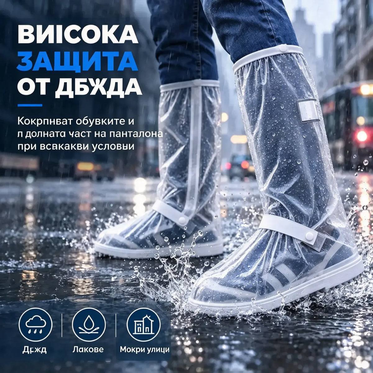 ☔ Максимална защита от дъжда! Високи водоустойчиви калцуни (височина 40 см)! Дебела противоплъзгаща подметка · Издръжлив PVC!