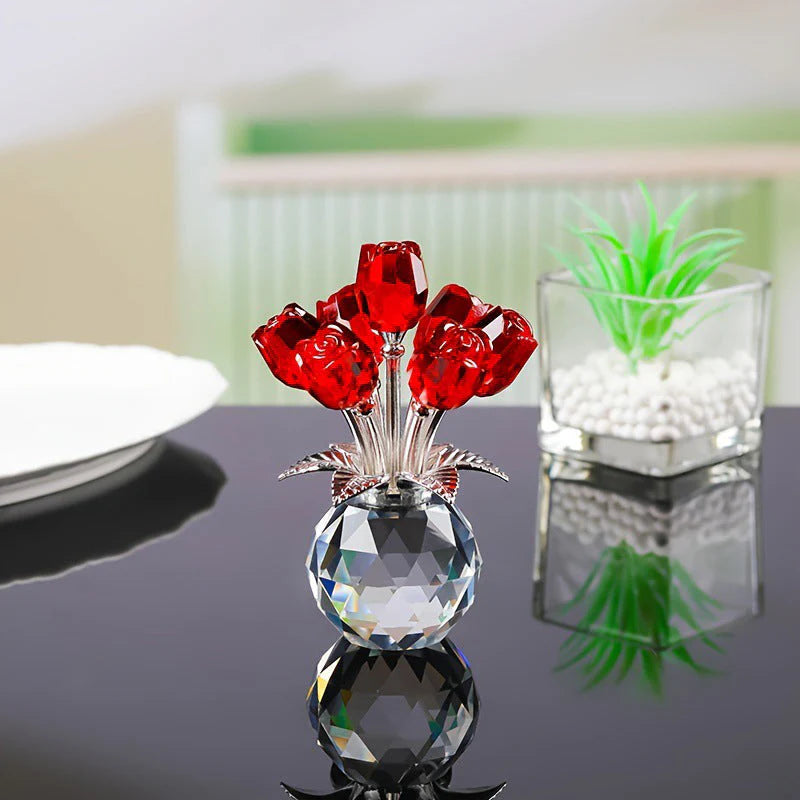 🌹Figura de rosa de cristal eterna en jarrón