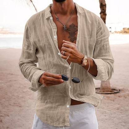 🔥【50% de descuento】Camisa de hombre de algodón y lino con cuello doblado.【S-5XL】