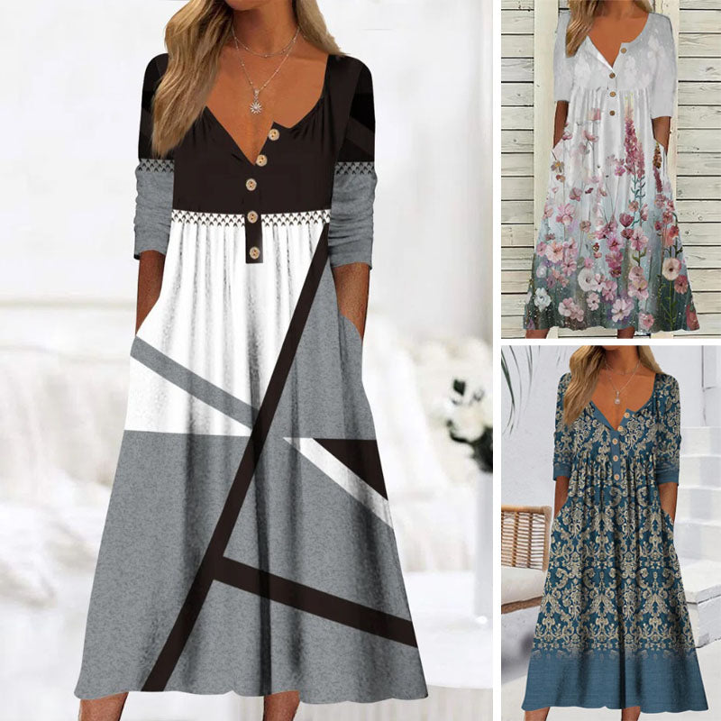 【S-3XL】🌺👗2025 Hot sale nové módní dámské šaty s potiskem kapes