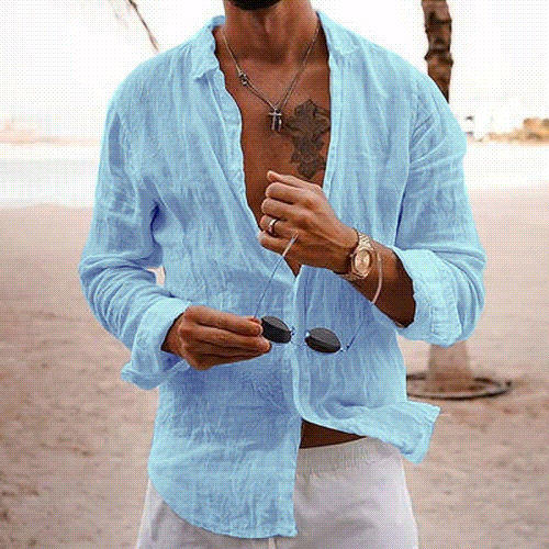 🔥【50% de descuento】Camisa de hombre de algodón y lino con cuello doblado.【S-5XL】
