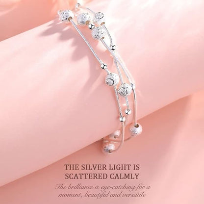 🍨【Compra uno y llévate otro】🧊 Pulsera plateada con cuentas de la suerte "Tres vidas", elegante y brillante para ella