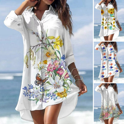 🌻【Kupte 1 a dostanete 1 zdarma】🌻Nové košilové šaty 【S-3XL】🌻2024 s květinovým potiskem