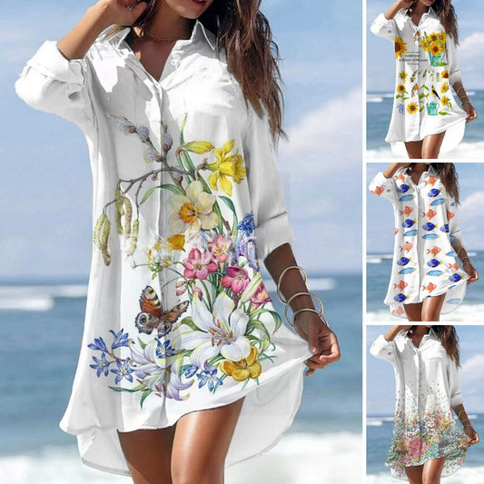 🌻【Kupte 1 a dostanete 1 zdarma】🌻Nové košilové šaty 【S-3XL】🌻2024 s květinovým potiskem