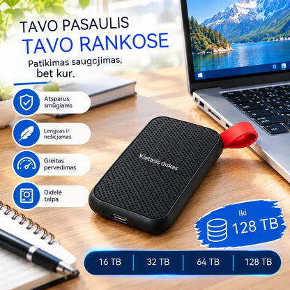 ⚡ Nešiojamasis SSD (64 TB / 128 TB) – itin spartus duomenų perdavimas 🚀 Daugiau vietos nuotraukoms, vaizdo įrašams ir failams 💾