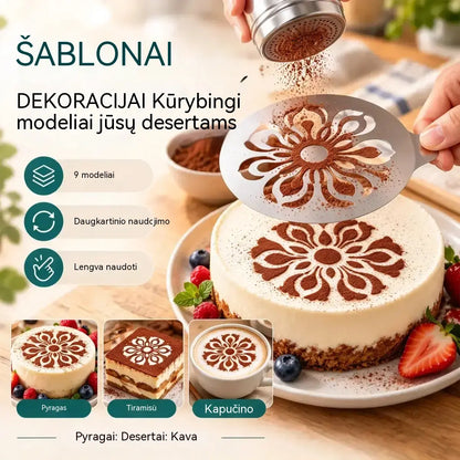 ☕ 9 vnt. nerūdijančio plieno trafaretų rinkinys latte menui – kurkite gražius kavos raštus lengvai! ✨