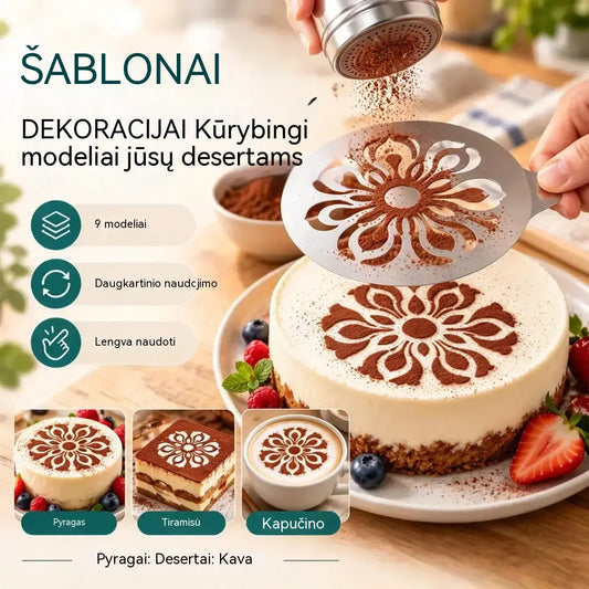 ☕ 9 vnt. nerūdijančio plieno trafaretų rinkinys latte menui – kurkite gražius kavos raštus lengvai! ✨