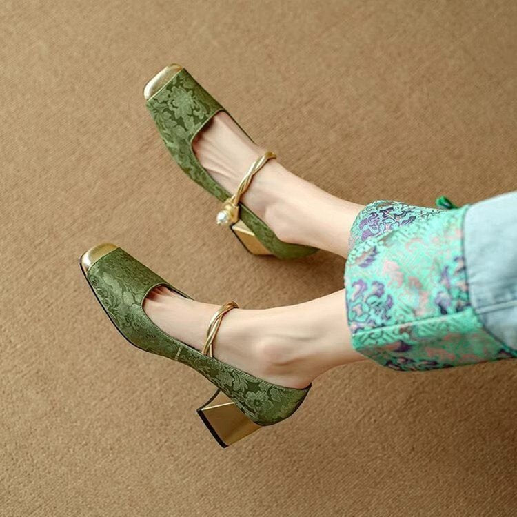 💕🌈【35-40】✨Dámské boty Mary Jane, s retro vzorem a vyšívanými květinami, trendy, léto 2025👡