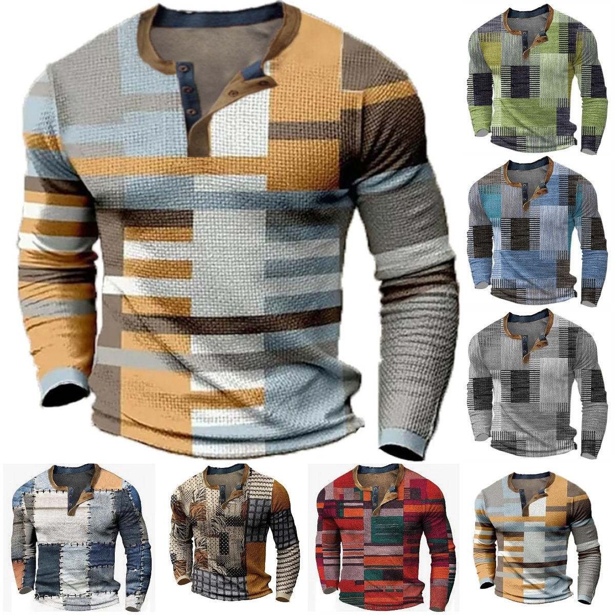 🌴🌈【50% sleva🔥】【S-4XL】👔😍 Nová kolekce pánských košil s potiskem, dlouhé rukávy, uvolněný styl Henry, dostupné ve více barvách