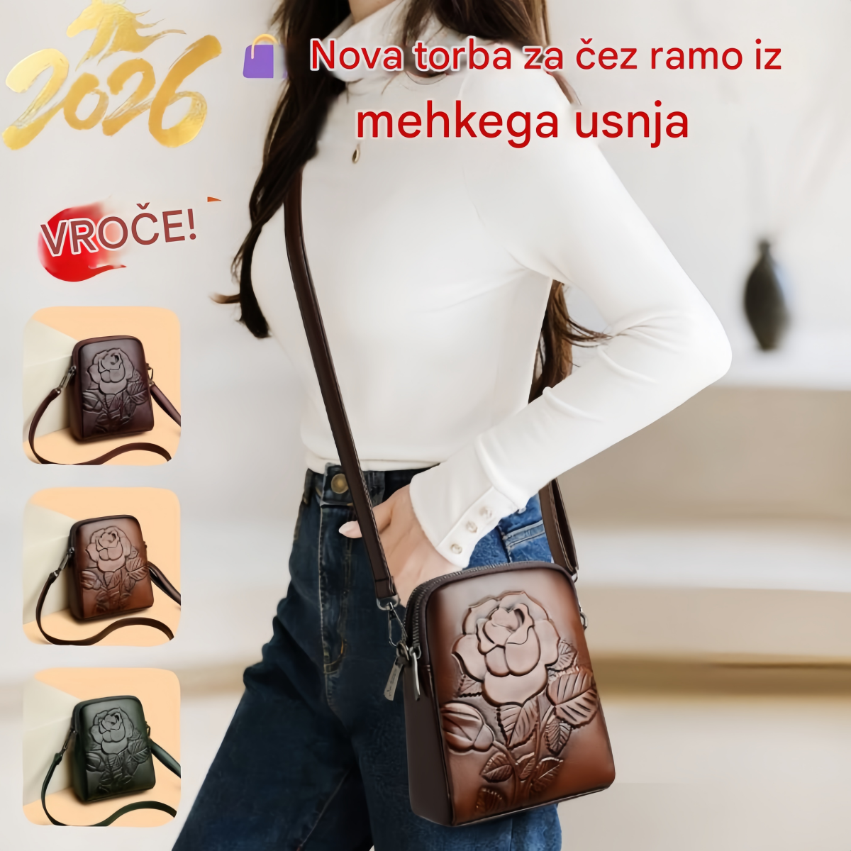 👜 Nova dvoslojna mehka usnjena torba za čez ramo