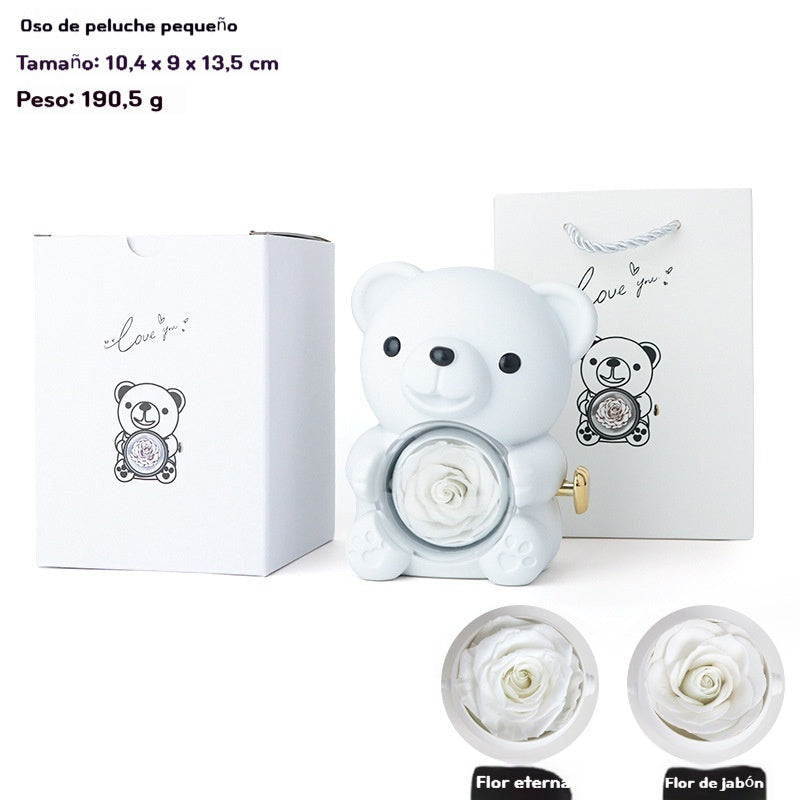 ✨ Adorable osito con rosa eterna – osito decorado con rosa natural, presentado en una elegante caja de regalo – regalo romántico para el Día de la Madre, bodas, aniversarios, despedidas de soltera, Navidad y San Valentín