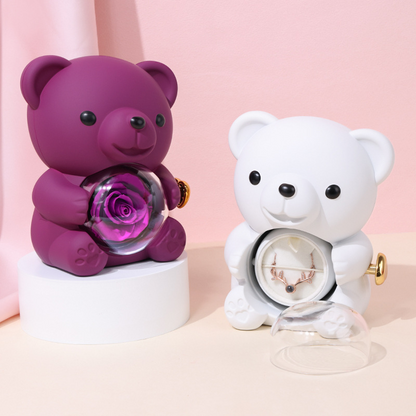 ✨ Adorable osito con rosa eterna – osito decorado con rosa natural, presentado en una elegante caja de regalo – regalo romántico para el Día de la Madre, bodas, aniversarios, despedidas de soltera, Navidad y San Valentín
