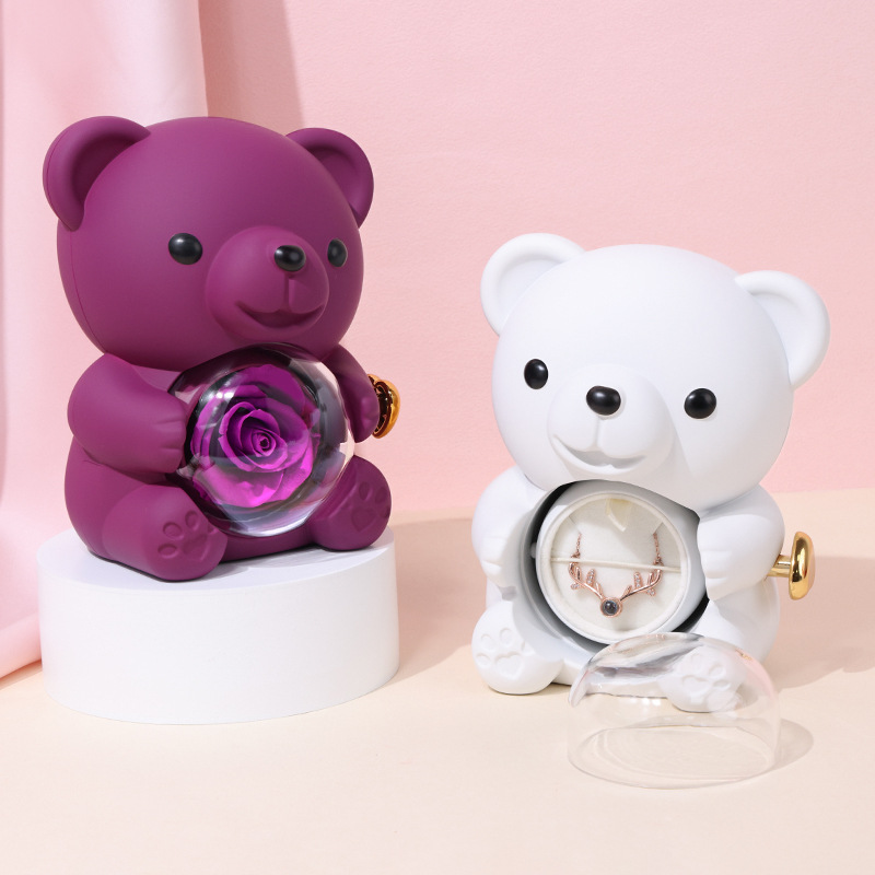 ✨ Adorable osito con rosa eterna – osito decorado con rosa natural, presentado en una elegante caja de regalo – regalo romántico para el Día de la Madre, bodas, aniversarios, despedidas de soltera, Navidad y San Valentín