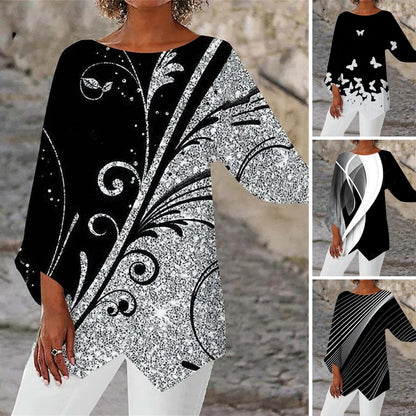 ⏰💥 Promoción de temporada 🔥 【40-100 kg】Camisa de manga larga con cuello redondo estampada 2026