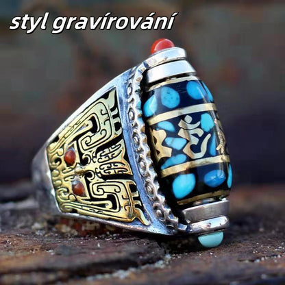 [Koupit 1 a získat 1 zdarma] 925 Sterling Silver Tyrkysové Mantra Transfer Beads Šestimístný kroužek（Nastavitelná velikost otvoru）-3844357