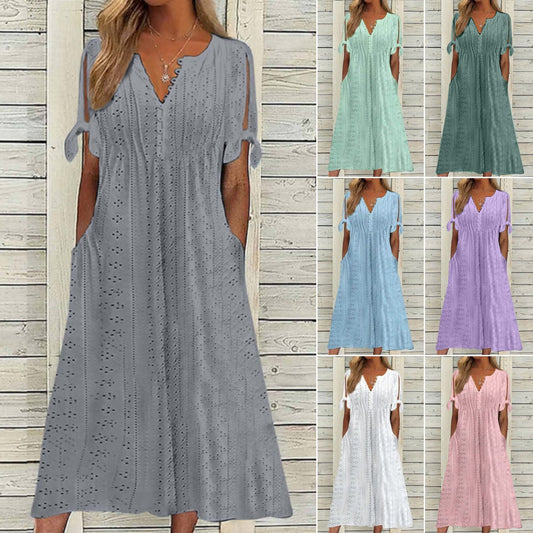 🔥👗【Výprodej časově omezený】【S-5XL】✨2025 nové jednoduché a krásné jednobarevné šaty z duté krajky