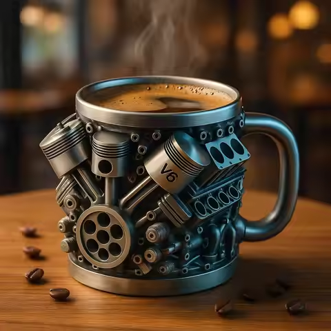 🎁☕ Šálka na kávu Creative Engine V6V8 z nehrdzavejúcej ocele, mechanický dizajn