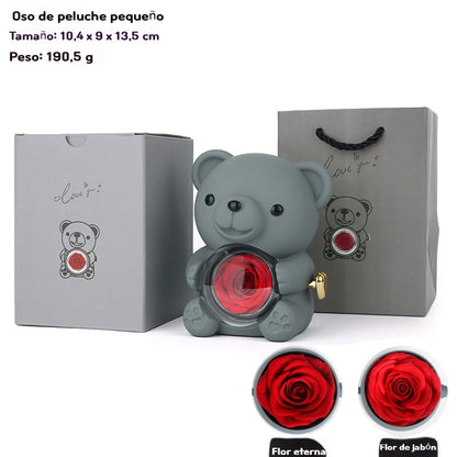 ✨ Adorable osito con rosa eterna – osito decorado con rosa natural, presentado en una elegante caja de regalo – regalo romántico para el Día de la Madre, bodas, aniversarios, despedidas de soltera, Navidad y San Valentín