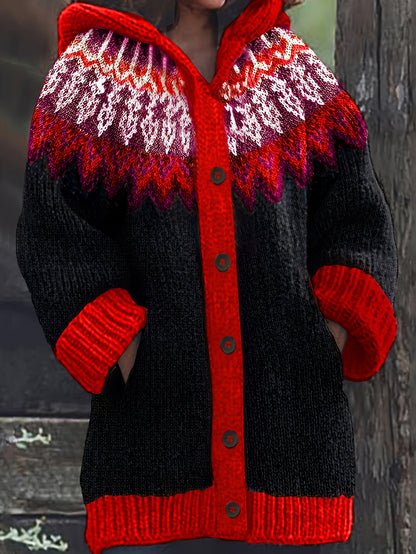 【S~5XL】✨ Elegantiška, spalvinga retro stiliaus striukė su gobtuvu