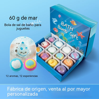 🔥【12 piezas 40 euros】Juego de 12 bolas de sales de baño con forma de animales marinos (60 g cada una) para niños.