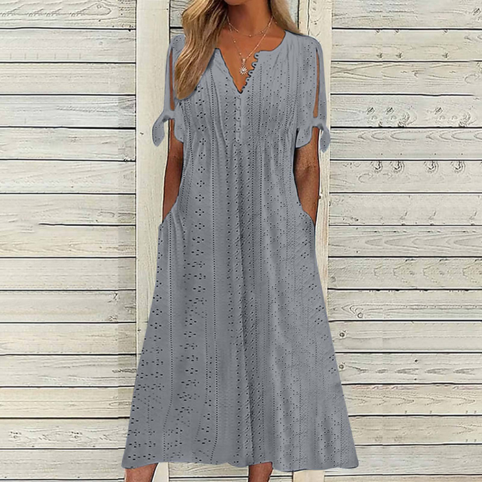 🔥👗【Výprodej časově omezený】【S-5XL】✨2025 nové jednoduché a krásné jednobarevné šaty z duté krajky