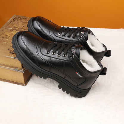 【39-44】 Zapatos de cuero de suela gruesa, cálidos y esponjosos, engrosados de invierno para hombres